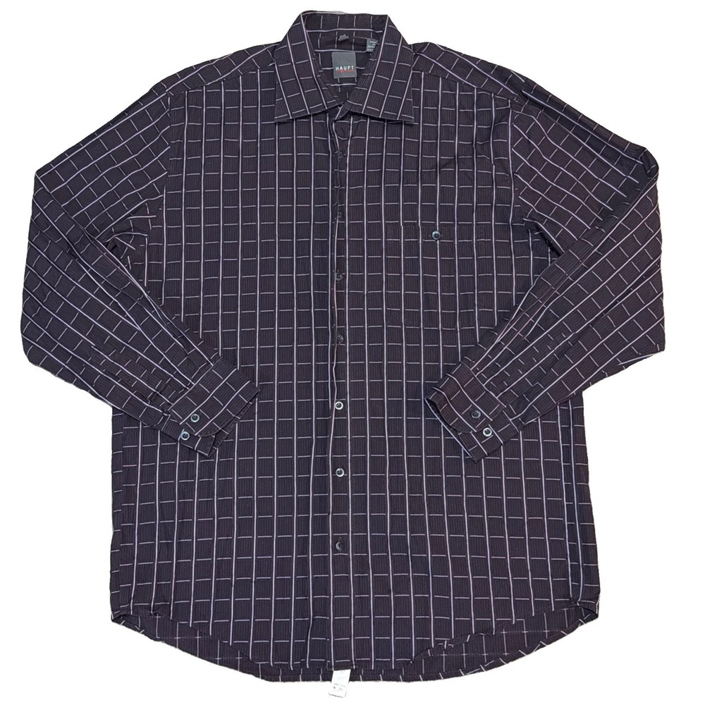 Haupt Men's L 41/42 - 16.6 Ladder Stripe Long‎ Sleeve Purple Button Up Shirt